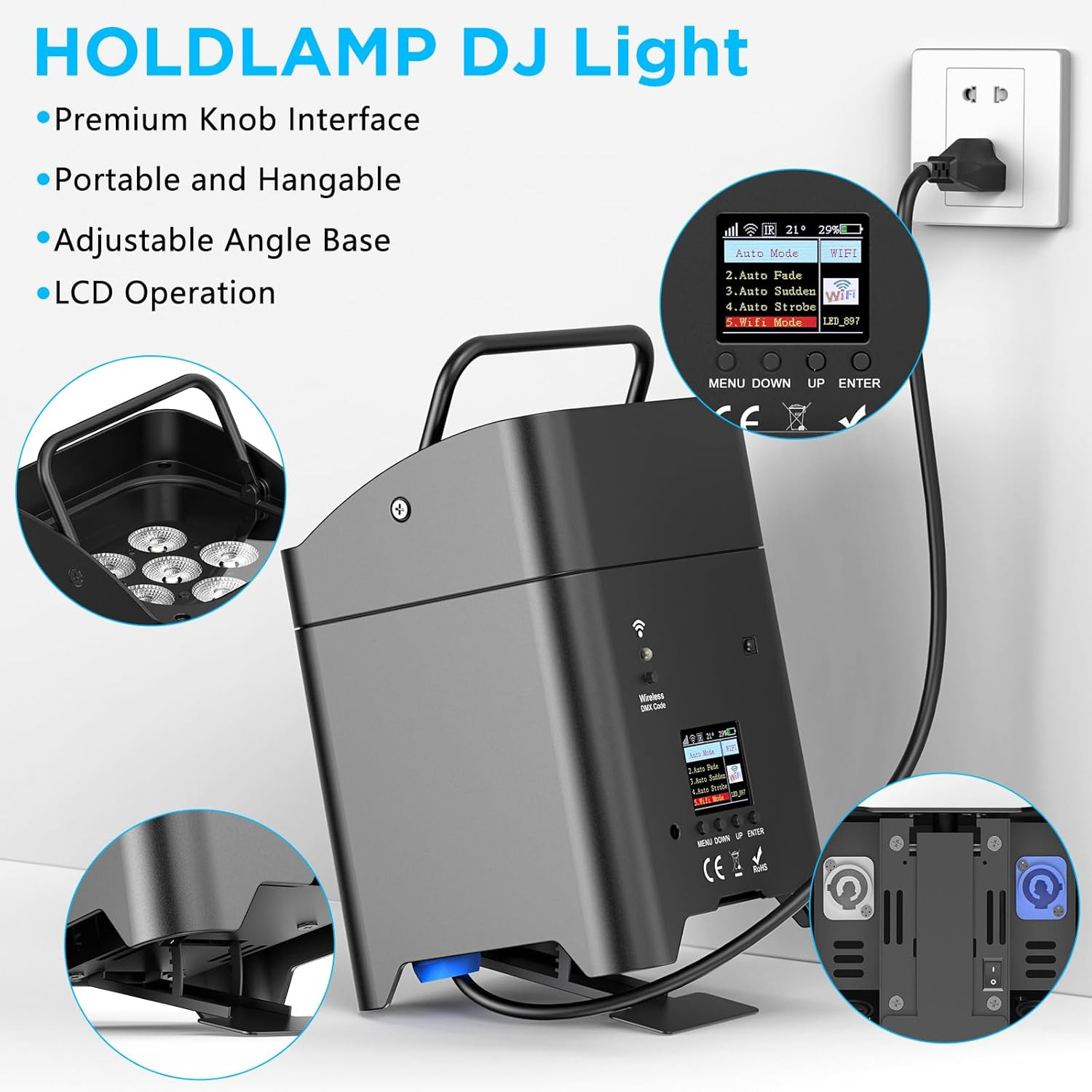 Battery Powered Uplights Rechargeable Par Can 6X18W RGBWA+UV Led Uplight 9600 Ma