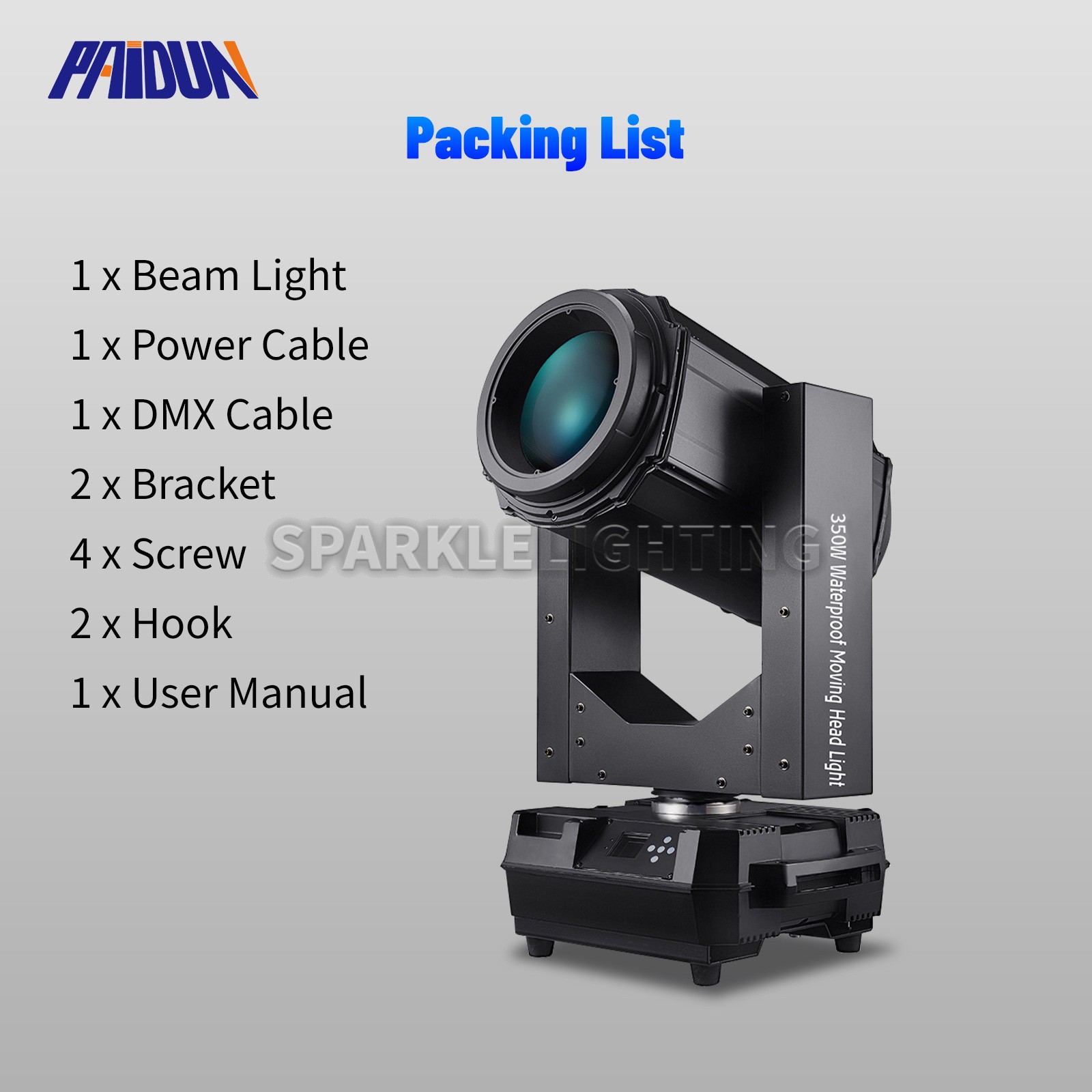 PAIDUN 350W Beam Waterproof Moving Head Light DMX512 RDM Outdoor Rainy Day IP65