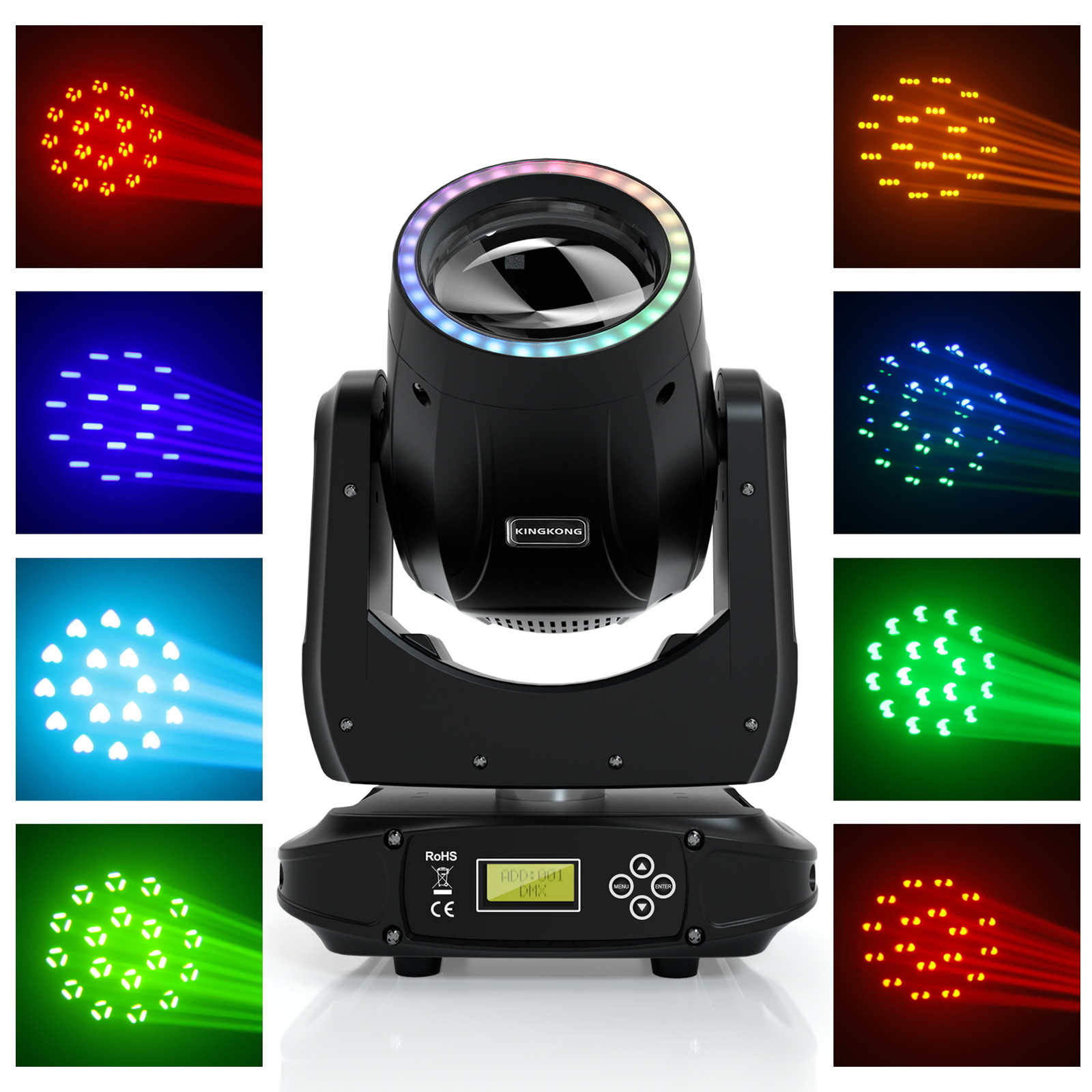 200W 5R Moving Head Stage Light 16CH LED ZOOM Beam RGBW Gobo 8Prism DMX DJ Party