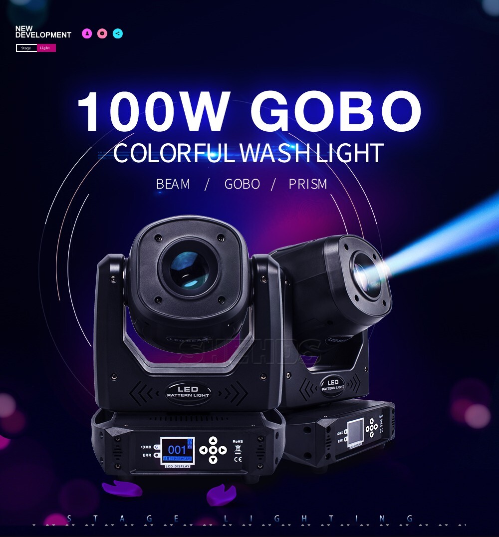 100W Moving Head Stage Lighting LED Beam Spot RGBW Gobo DMX Disco DJ Party Light
