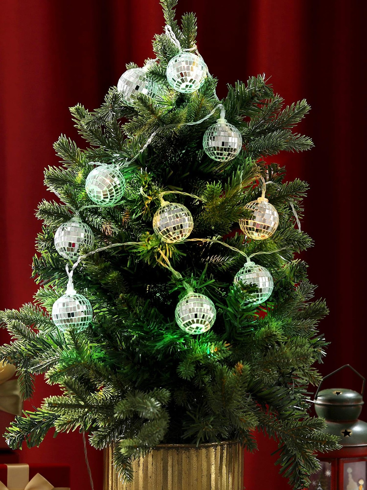 LED Disco Ball String Light Battery Powered Mirror Ornaments 1.57Inc Multi Color