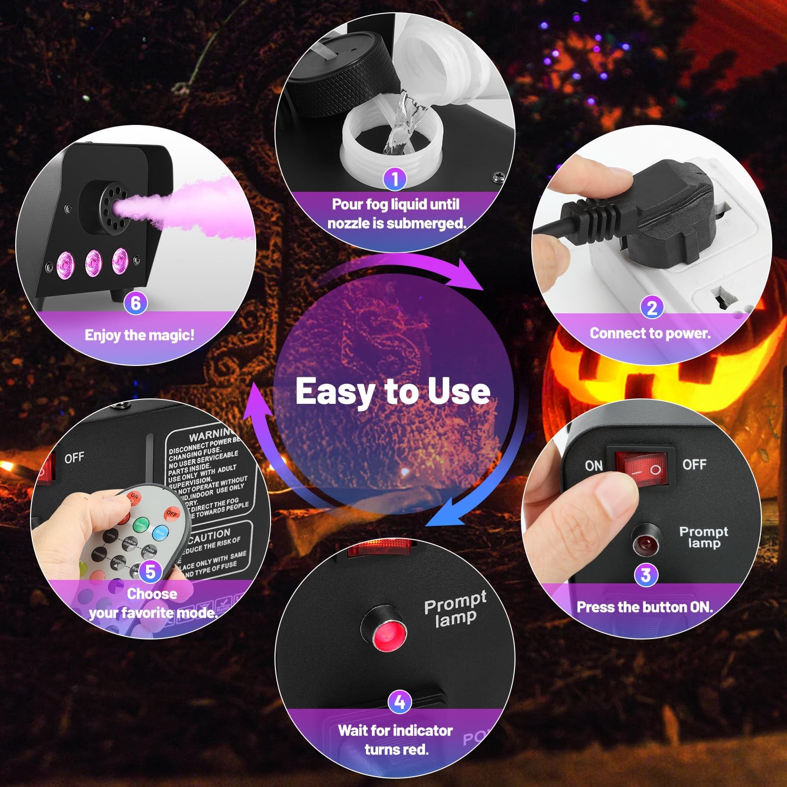 Fog Machine 500W with 14 Color RGB LED Lights and Auto Mode, 2000CFM Smoke Ma…