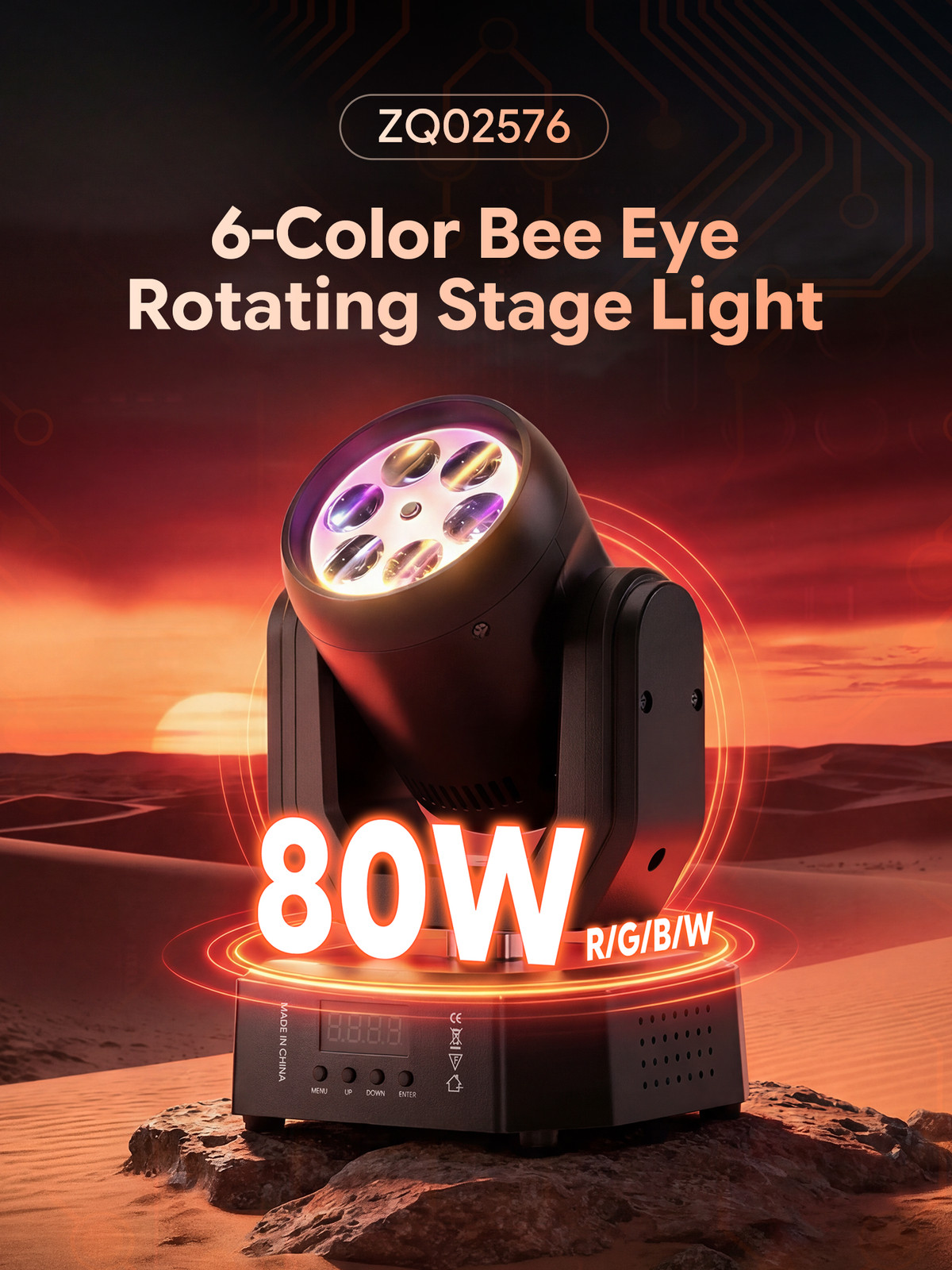 6Color LED Moving Head Light 80W DMX512 RDM Sound Active Stage Lamp Party KTV