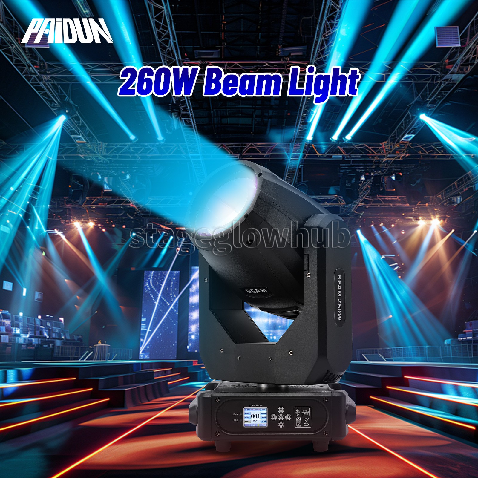 PAIDUN 260W 10R RGBW Beam Moving Head Light Double 16 Prism DJ Club Disco Show