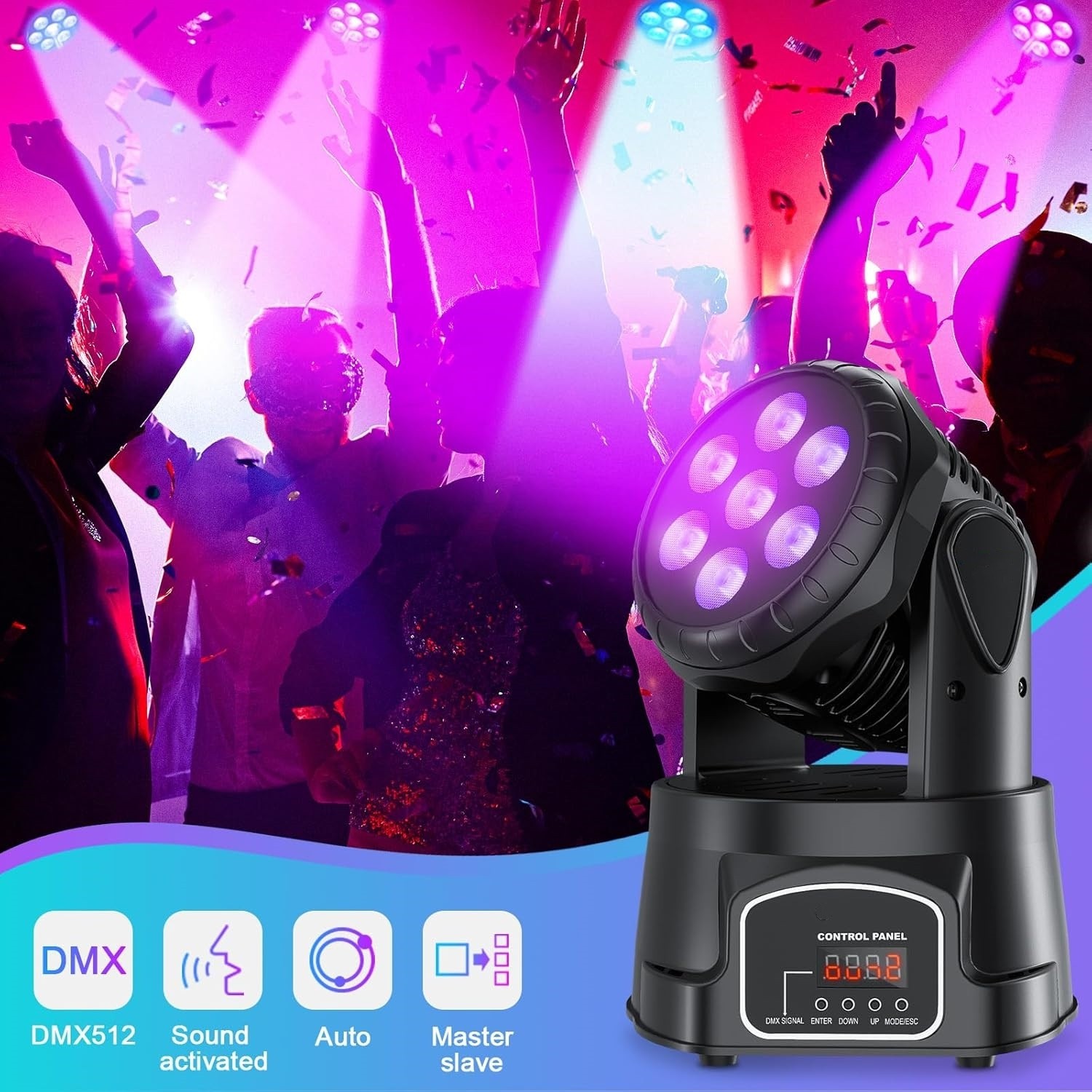 RGBW DMX Moving Head Lights 7 LED Stage Lighting DJ Disco Party Show