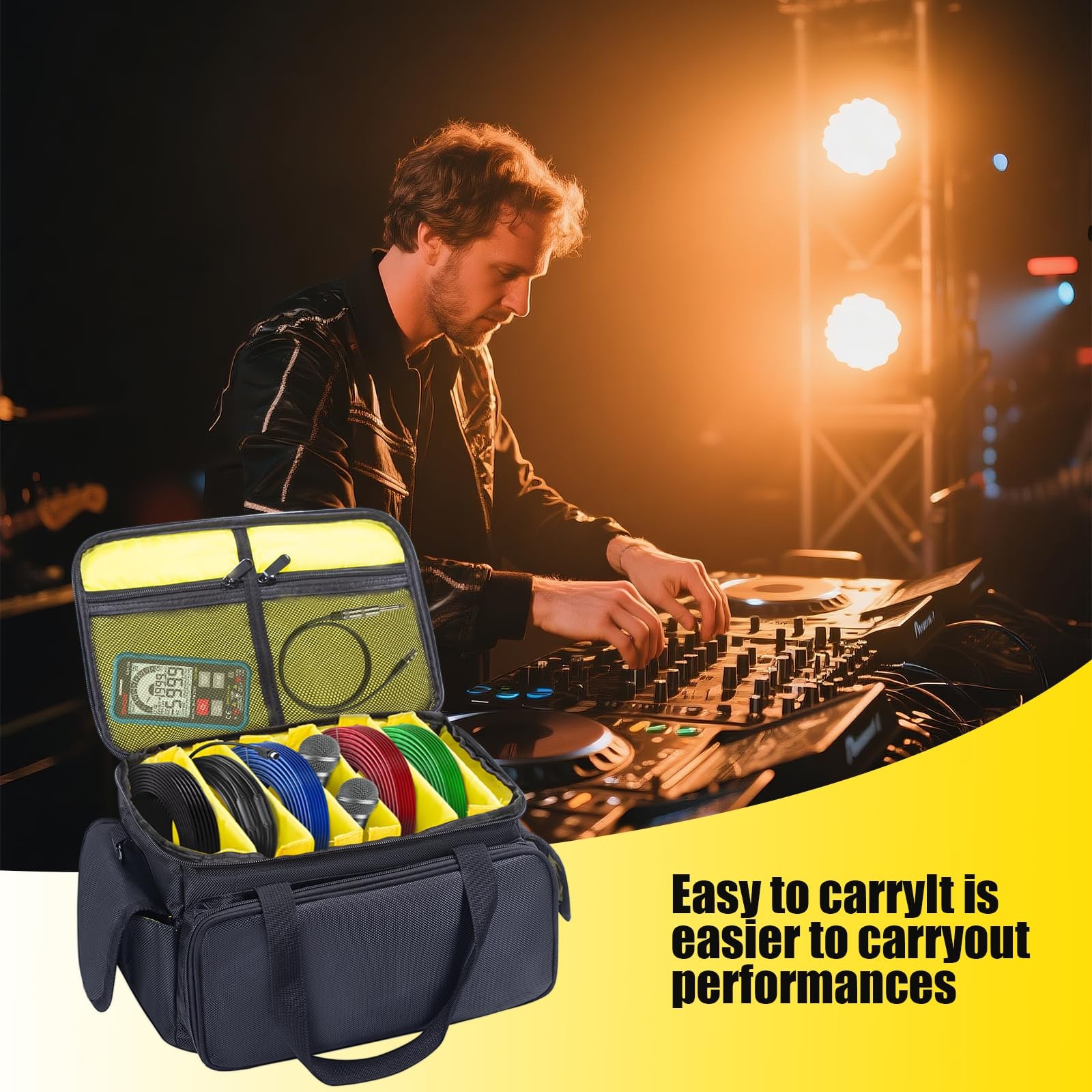 DJ Cable File Bag DJ Cable Organizer Bag Gig Bag with 6 Detachable Dividers f…