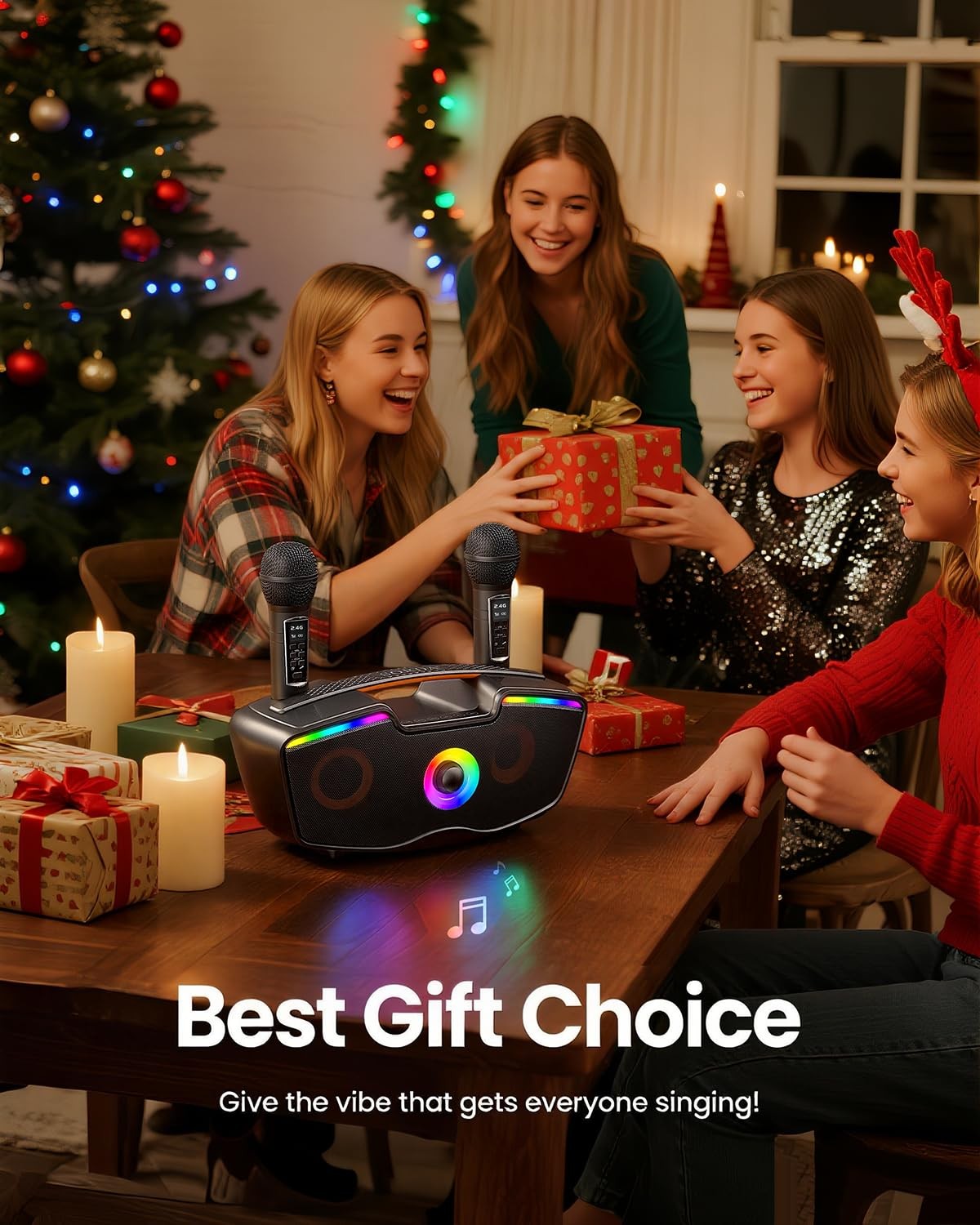 Bluetooth Karaoke Machine for Adults & Kids, 80W Portable Speaker with 2 Wire…