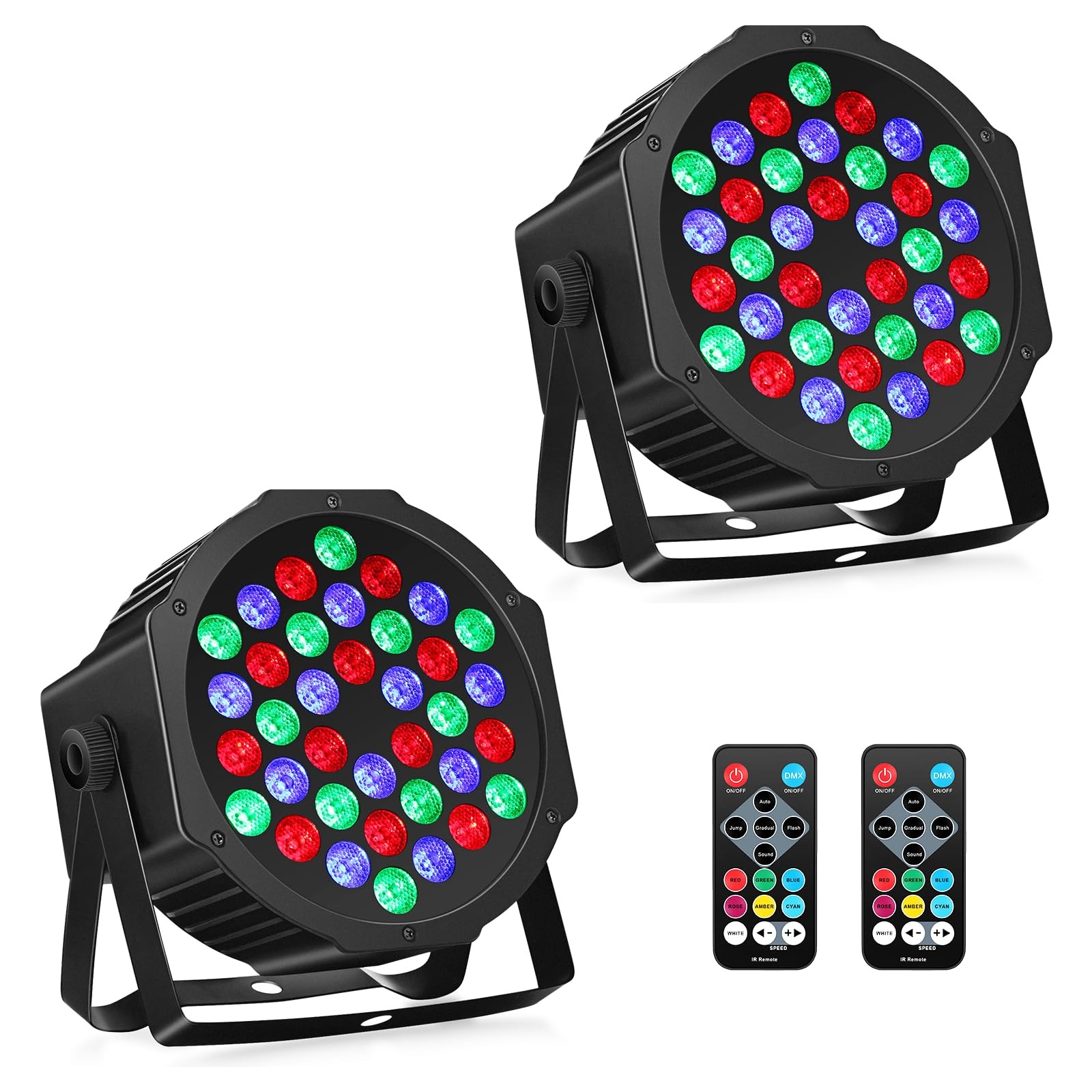 36LEDs RGB Stage Lights 2Pack – 36W Par Lights Sound Activated Remote & DMX C