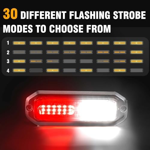 8PCS LED Strobe Lights 12V Sync Feature Red White 12LED Emergency RED WHITE