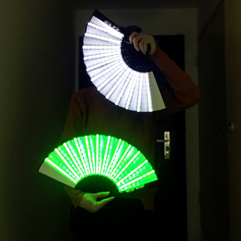 1pc 10″ LED Light Chinese Hand Held Folding Fan DJ Party Stage Lighting Prop