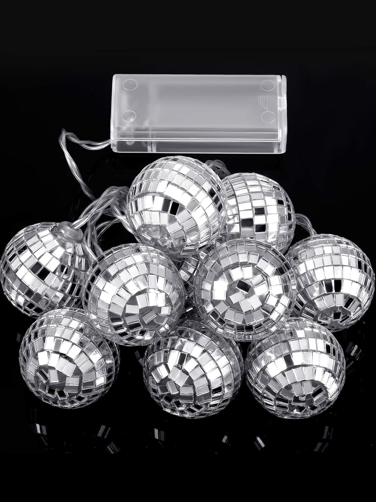 LED Disco Ball String Light Battery Powered Mirror Ornaments 1.57Inc Multi Color