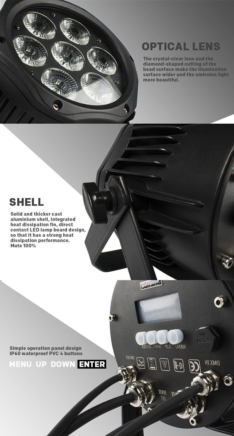 8PCS SHEHDS IP65 Outdoor Waterproof 7x18w LED Par Stage Lighting RGBWA UV