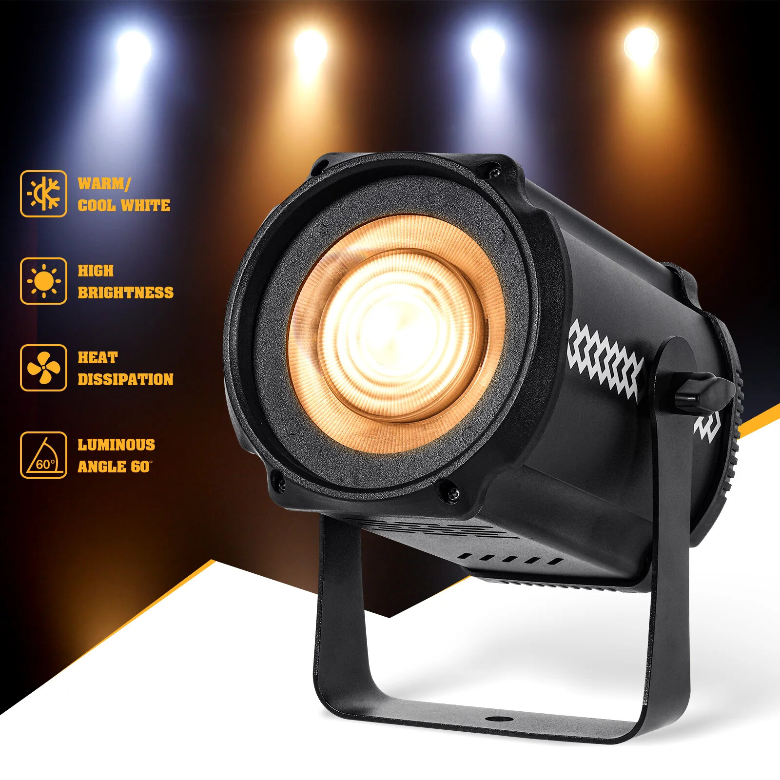 100W Cob Par Lights White+Warm White Dmx512 Bar Disco Stage Dj Party Par Lights