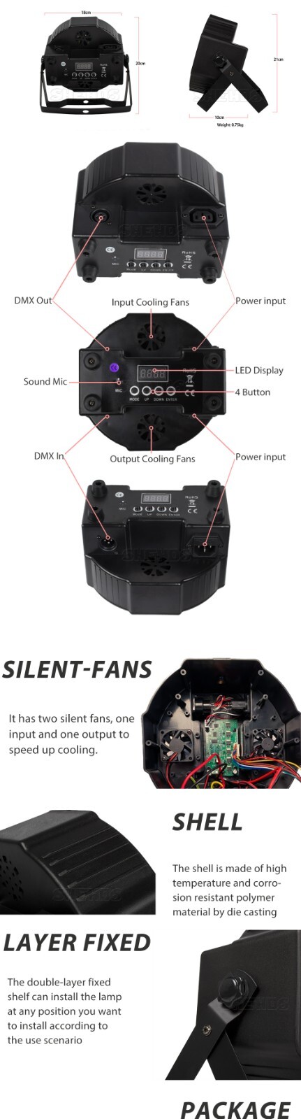 SHEHDS 7x18w RGBWA UV LED Par Light DMX Stage Lighting For DJ Disco Party Show