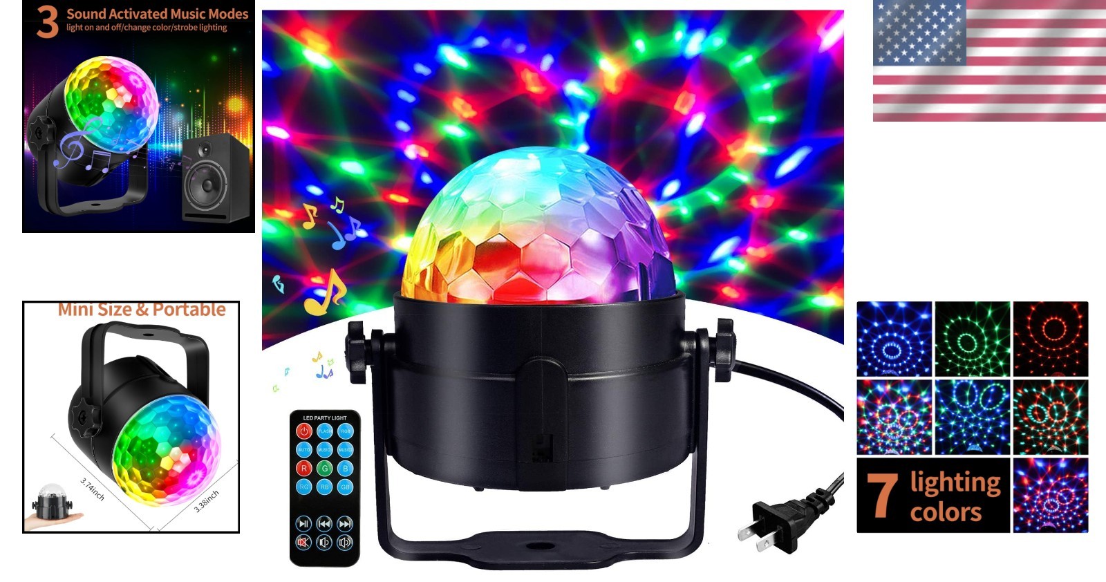 Vibrant Multi-Color Disco Ball Light – Sound Activated Party Strobe with Remote