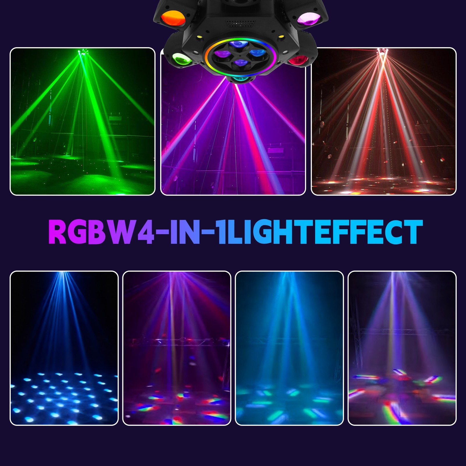 6 Arm Laser RGBW LED Moving Head Light Disco Stage Lighting Beam DMX512