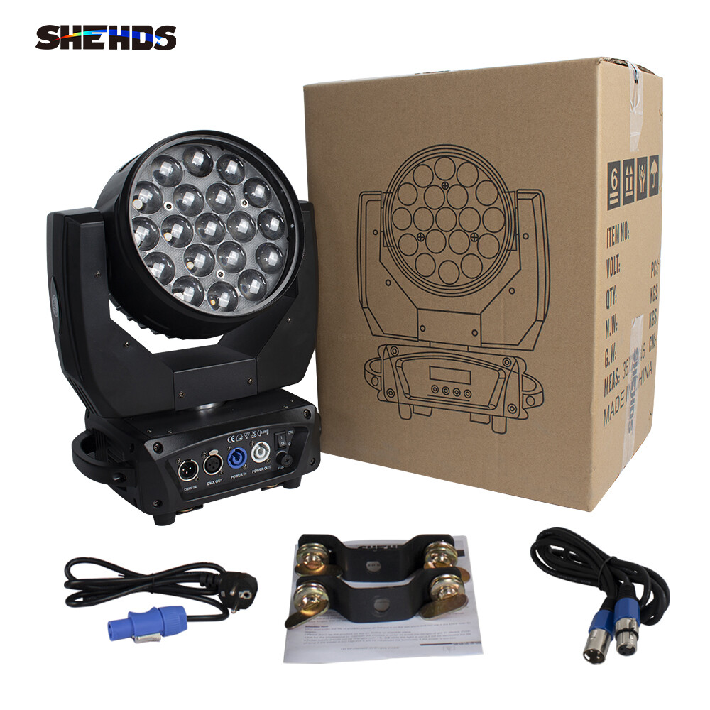 SHEHDS 4PCS 19x15W LED Zoom Moving Head Stage Light RGBW Wash Lighting Party Bar
