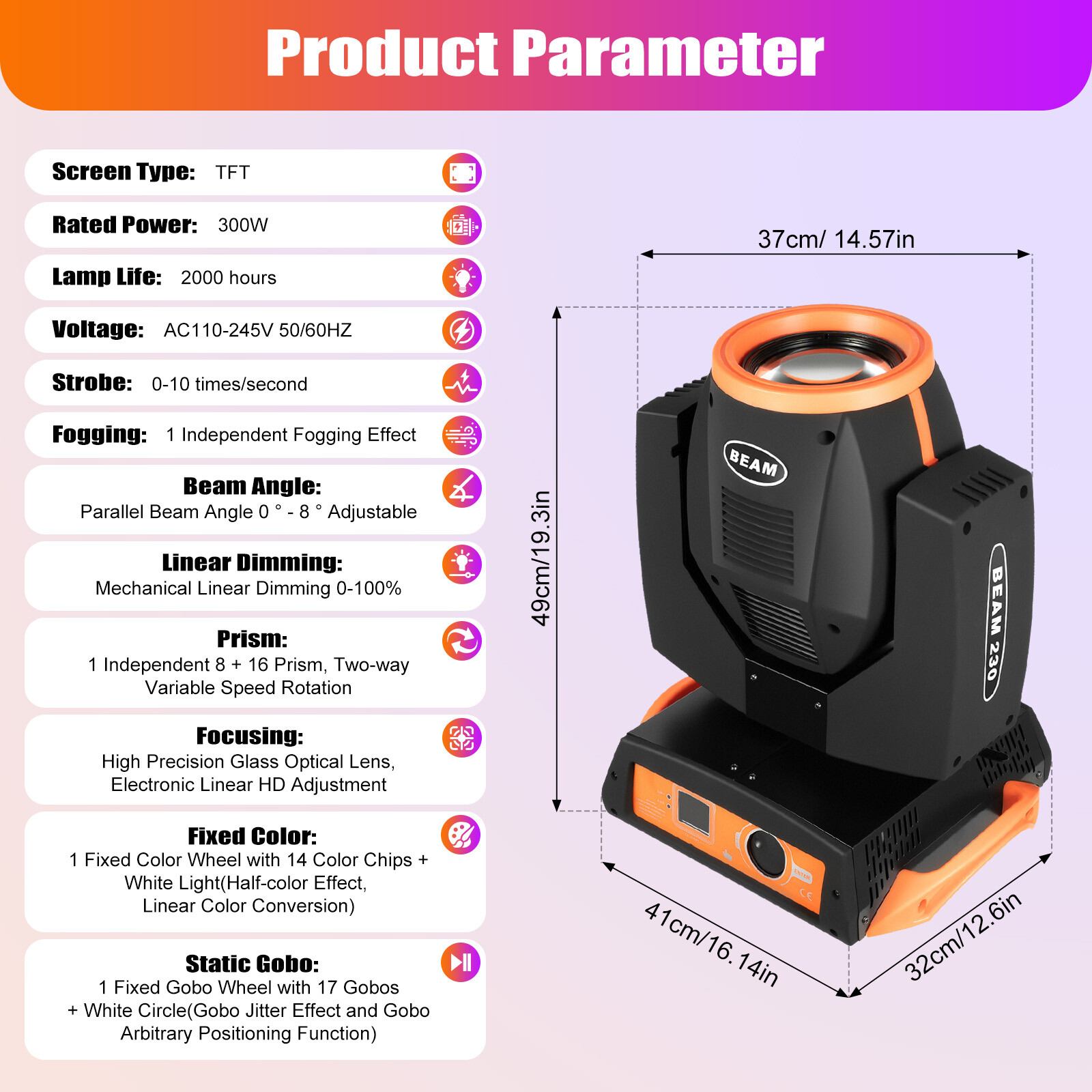7R Sharpy 230W Zoom Moving Head Beam Light 8+16Prism Strobe Stage Party DJ Light