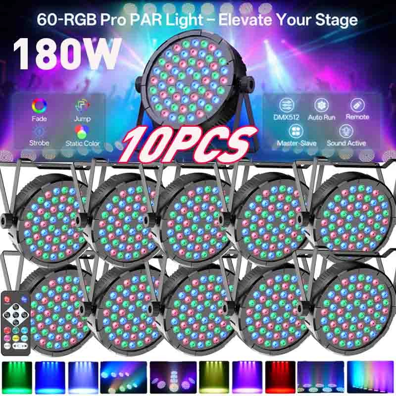 10PCS DJ Disco Party Stage Light 60LED RGB DMX Beam Lights KTV Show PAR Lighting