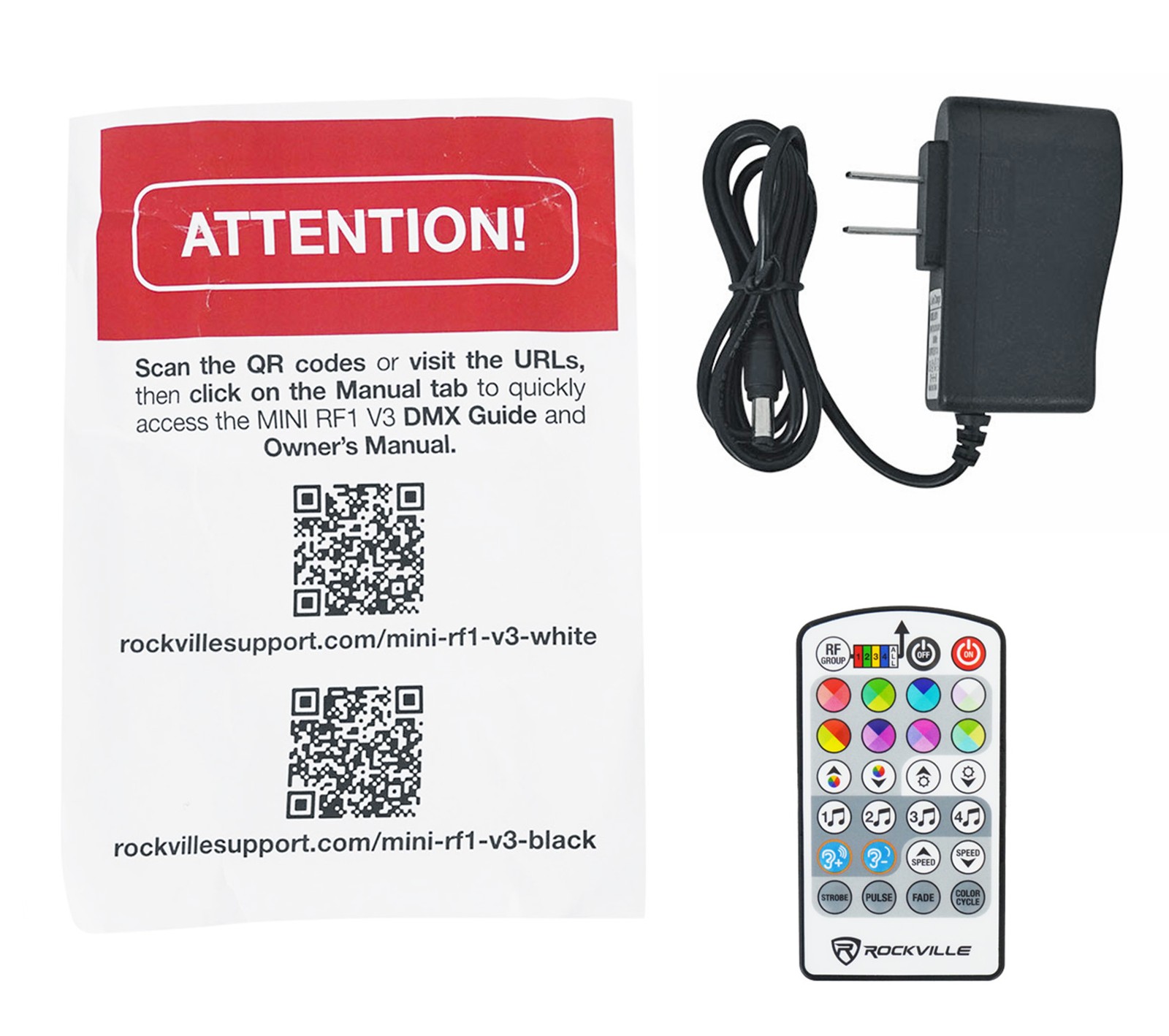 (2) Rockville MINI RF1 V3 Black Bright DJ/Party LED Wash Up Lights+RF Remote+APP
