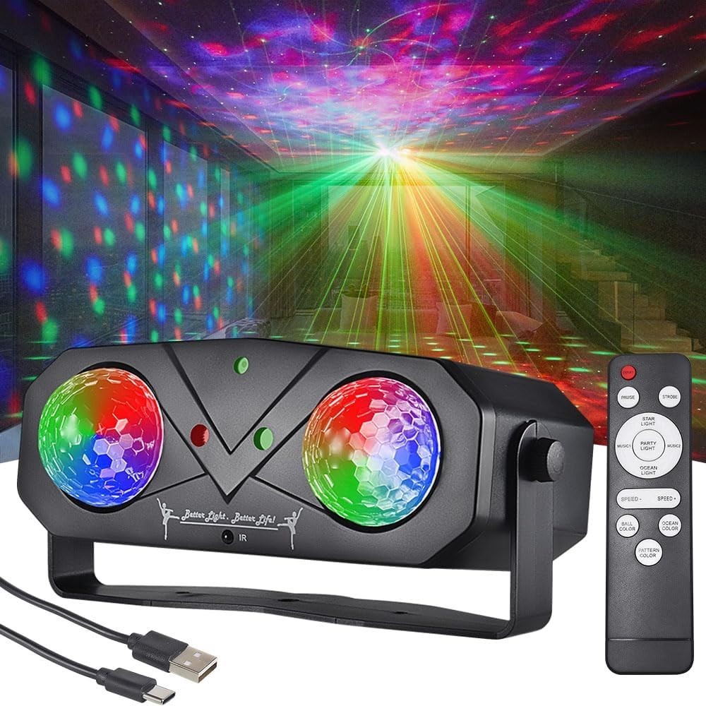 Party Disco DJ Light, 5-in-1 LED Stage Light Ocean Star Projector Music Sound…