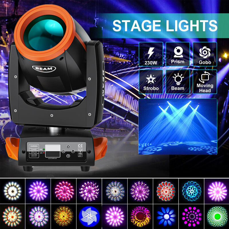 230W 7R Moving Head Light 16 Prisms 14 Pattern DMX512 Stage Effect Lights & Case