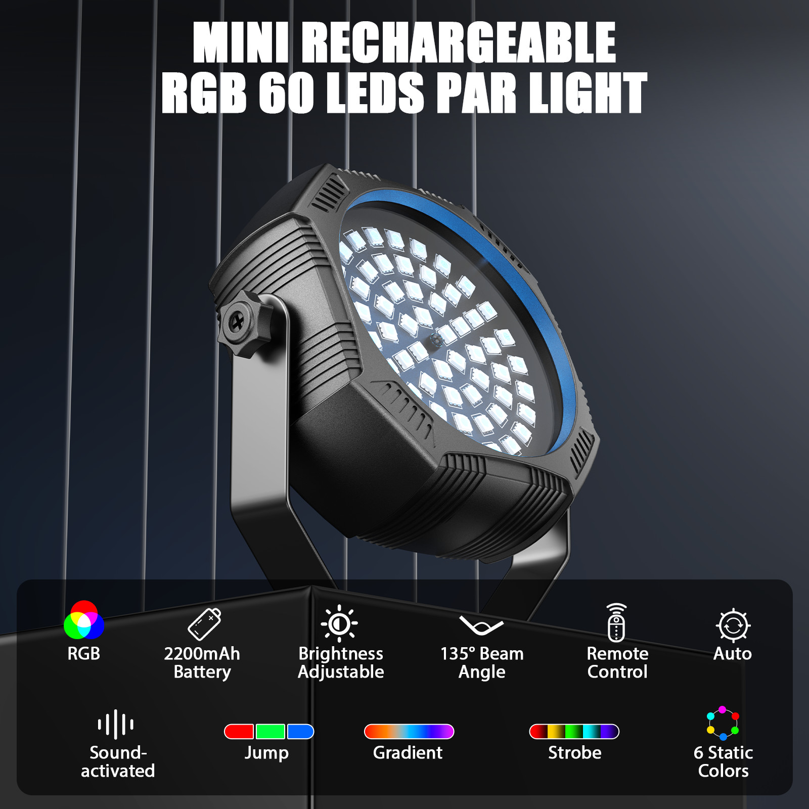 Mini Par 60 LED Rechargeable Battery Wash Stage Light RGB DMX Disco Show Event
