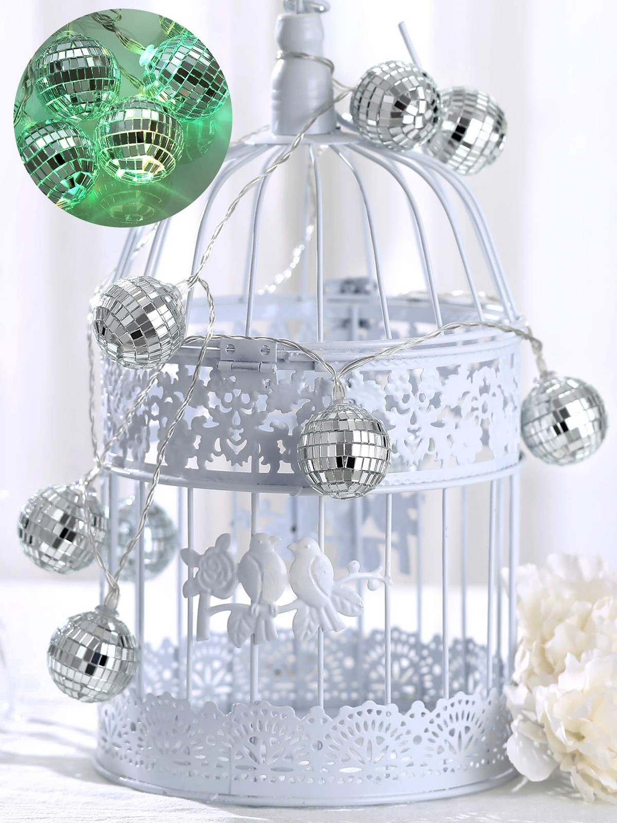 LED Disco Ball String Light Battery Powered Mirror Ornaments 1.57Inc Multi Color