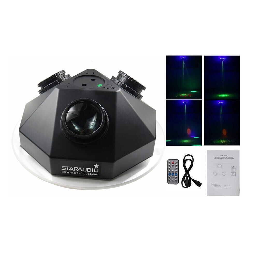 4 in 1 LED Laser Light RGBY 48 Patterns Gobos Karaoke Lighting Activated Sound