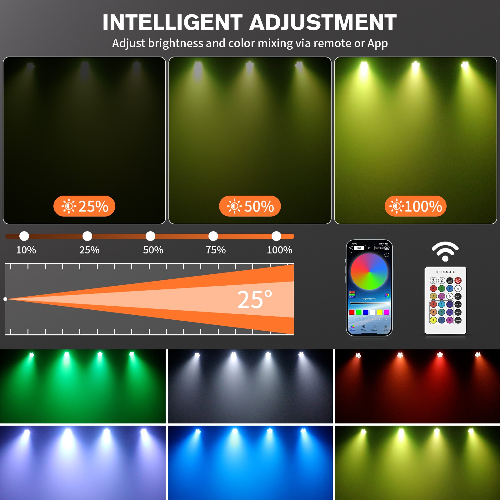 80W RGBW+UV Rechargeable 6-LED Par Can Light App Control For Show Disco