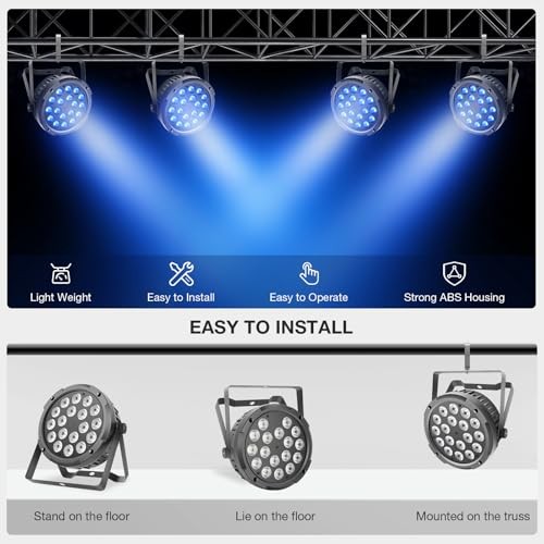 18LED Stage Par Can Lights: 72W RGBW 4IN1 Color Changing – Remote DMX Control