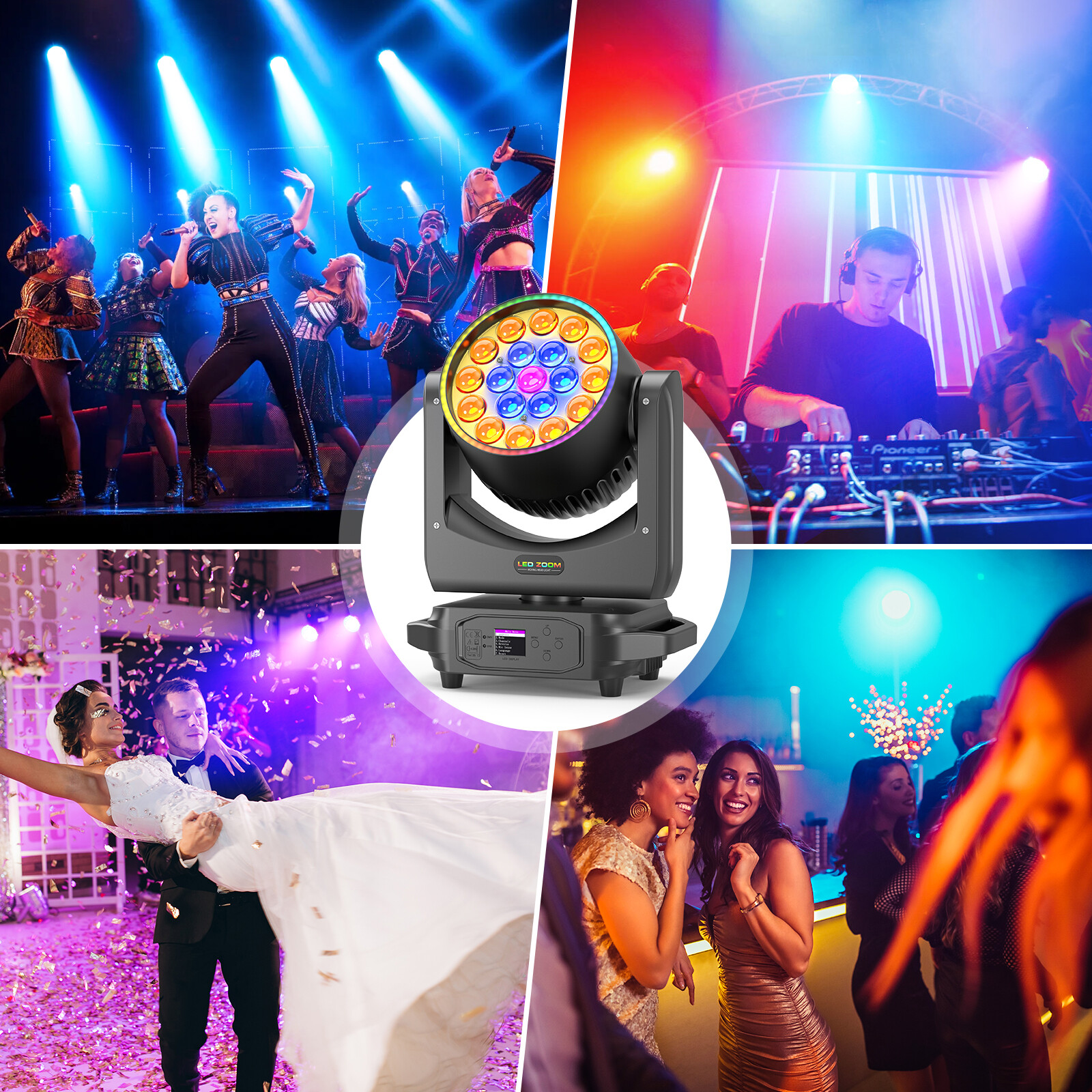380W Moving Head Light RGBW Eye-Bee 4IN1 LED Light Zoom Beam Wash Disco Bar Show