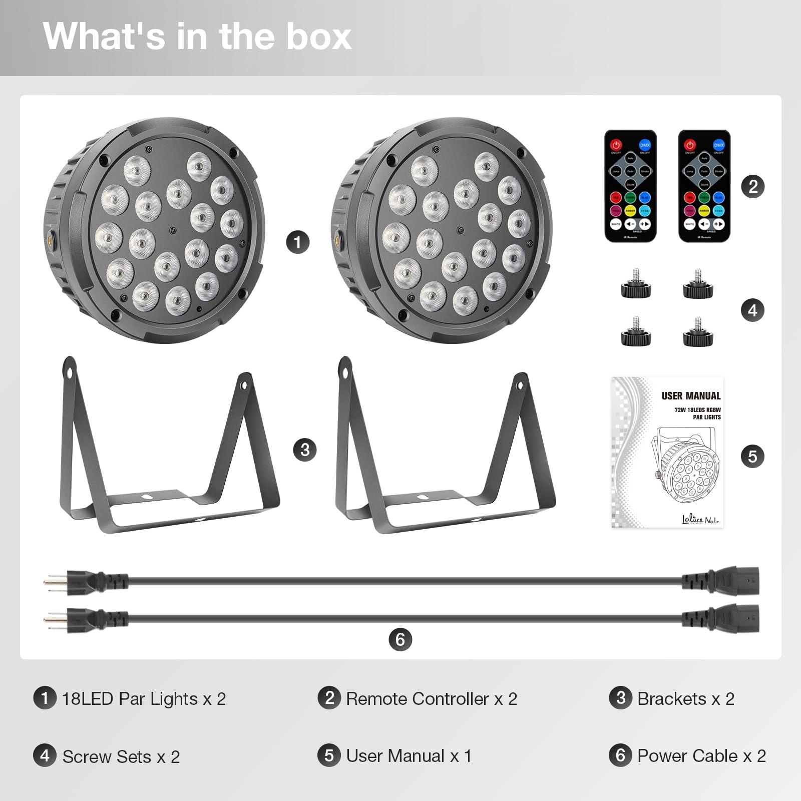 LaluceNatz 72W RGBW 4IN1 18LEDs Stage Par Can Lights 2Pack | Remote DMX Contr…