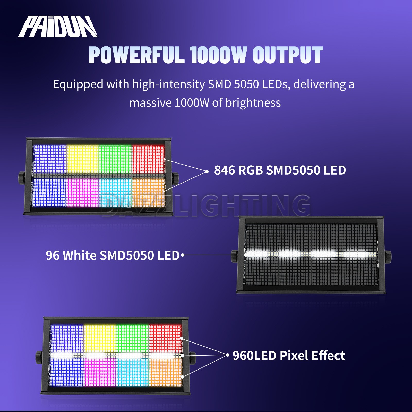 PAIDUN 1000W LED RGBW 8+8 960LED Beam Strobe Wall Wash Stage Light Party Show DJ