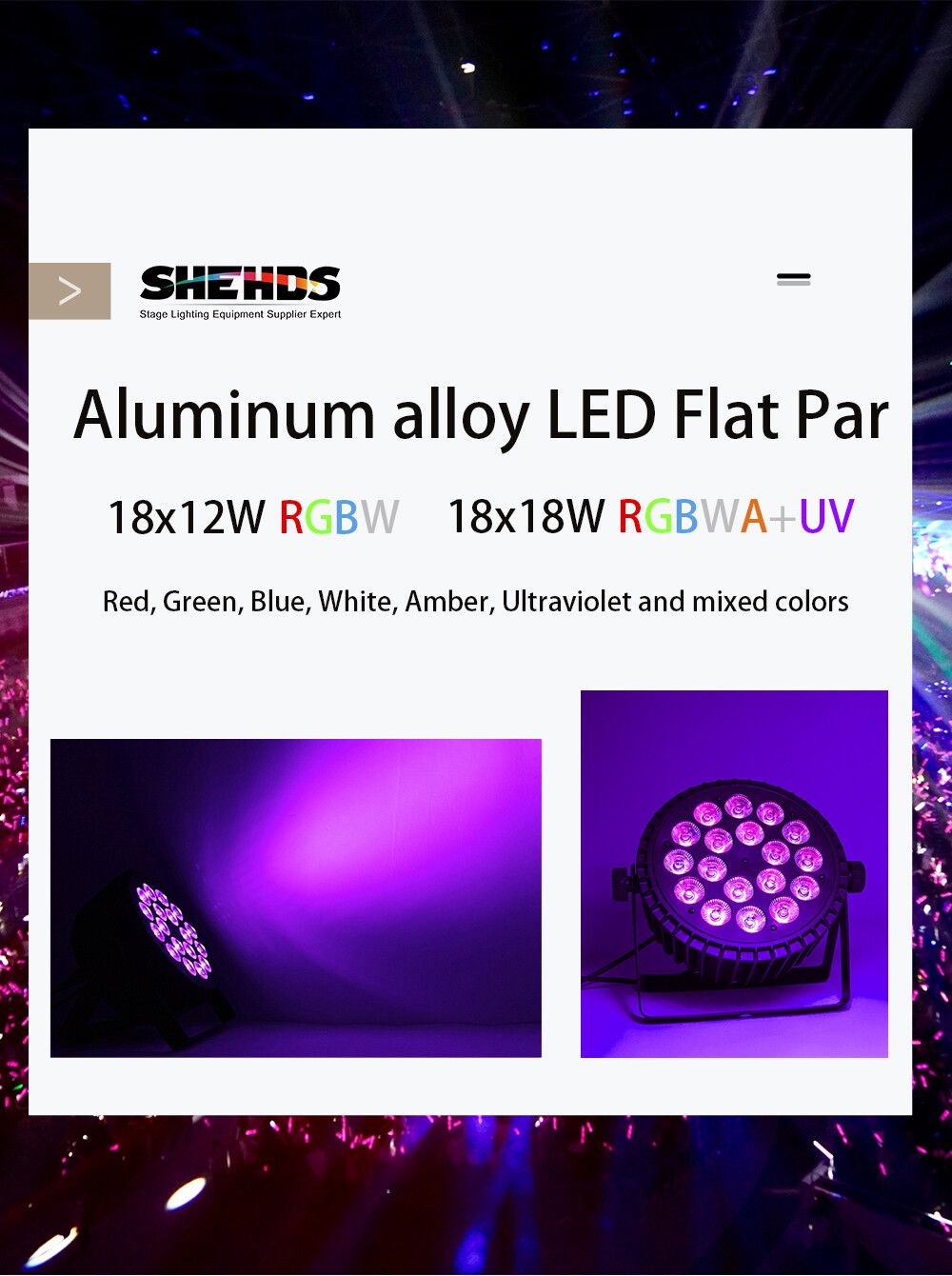 SHEHDS 4Pcs 18x18w RGBWA+UV Aluminum Alloy LED Stage Flat Par Lighting Club