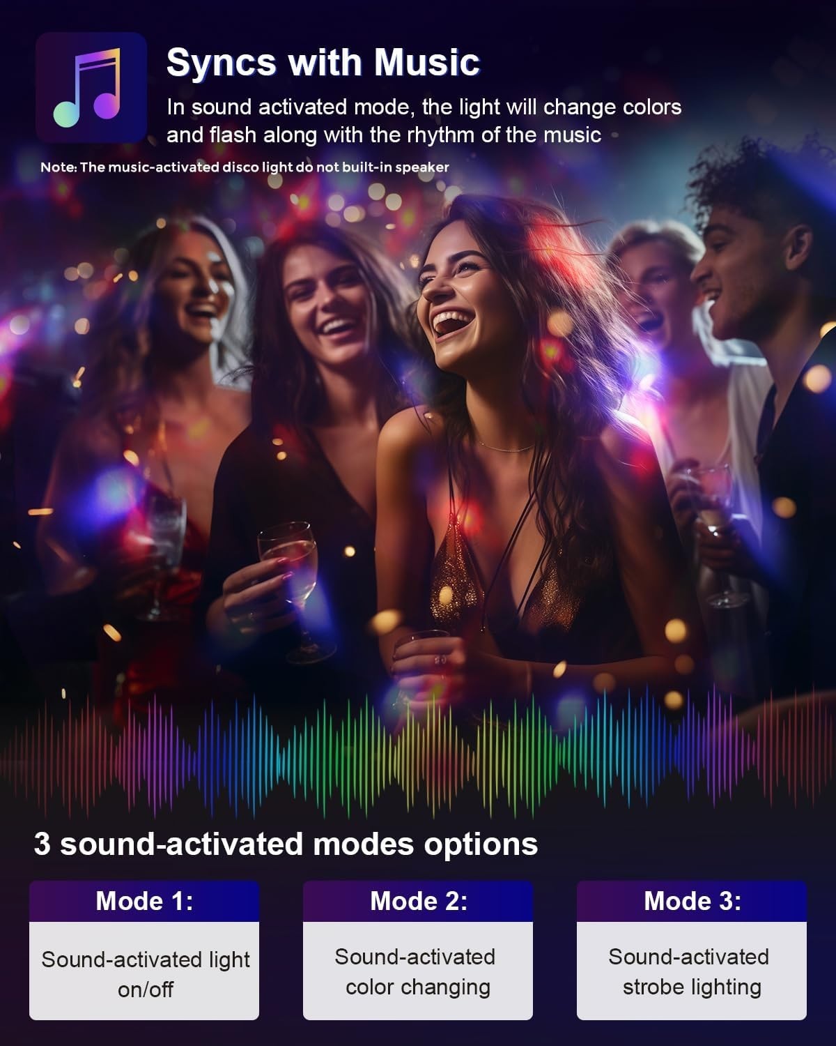 Compact Sound Activated 2-Pack Disco Lights with Remote for Dance Parties