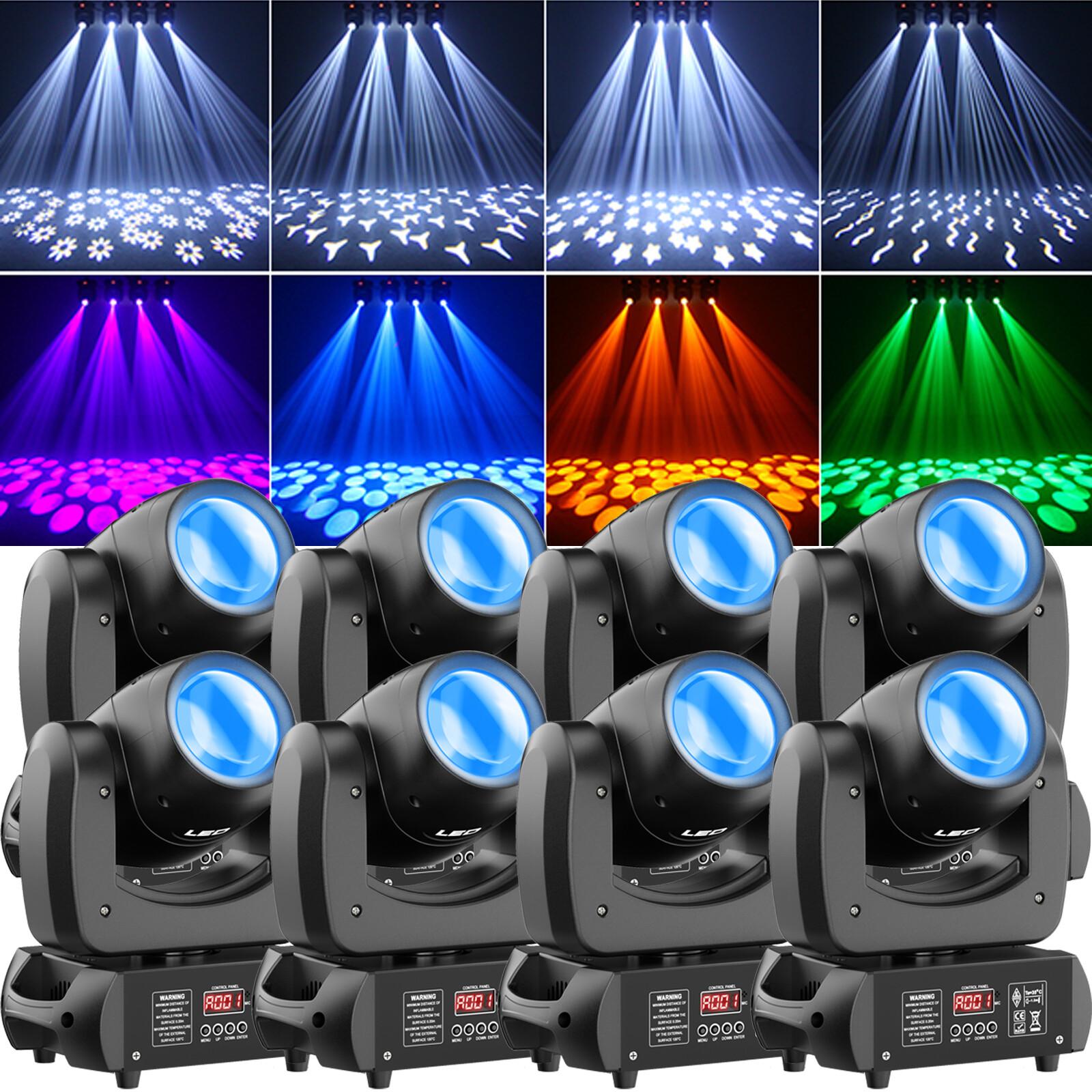 150W Moving Head Light, 18-Facet Prism 8 Gobo 8 Color DJ Stage Lighting DMX512