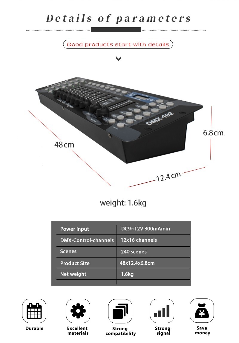 DMX 512 192 Channels Operator Console Controller For Stage Lighting DJ Party