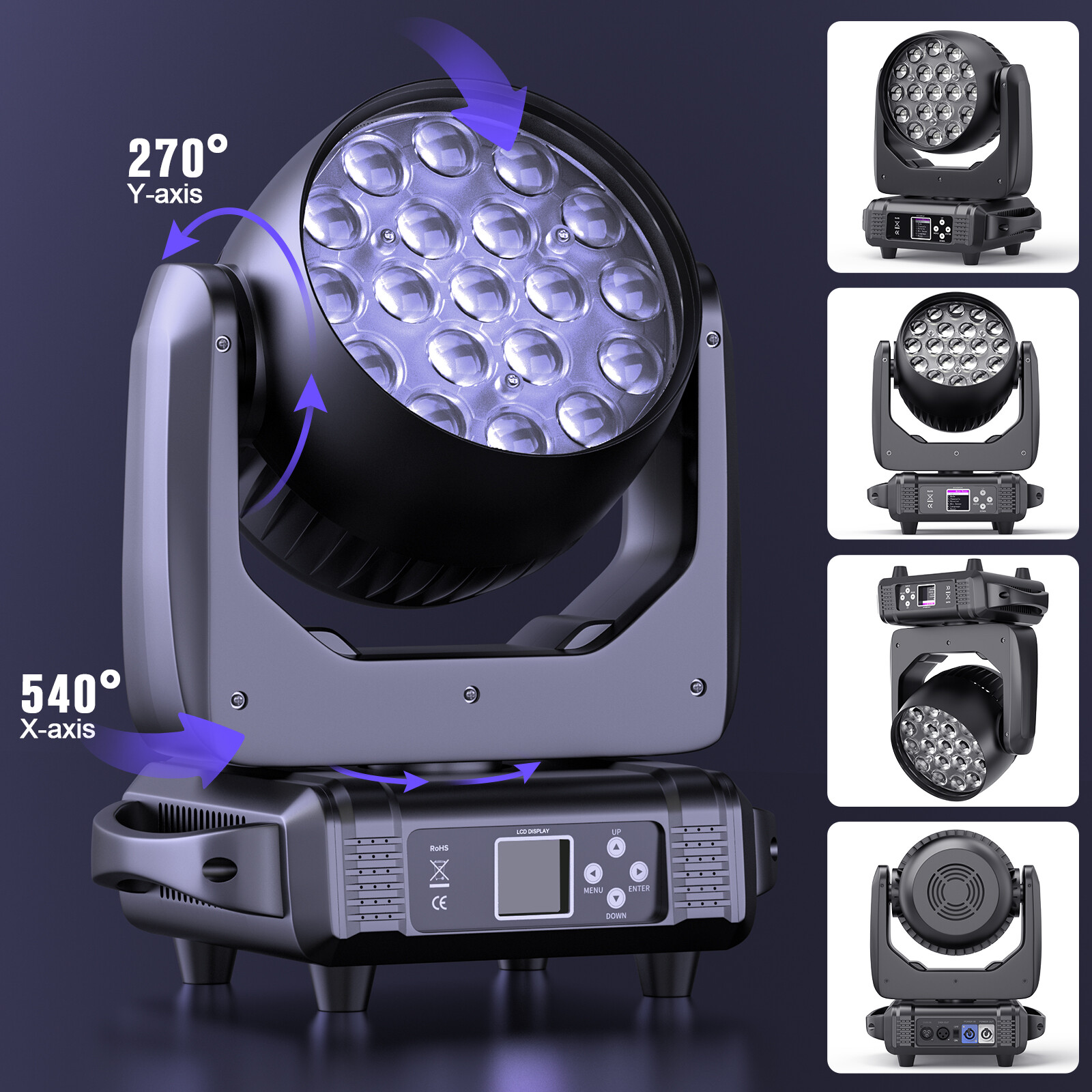 285W RGBW 19LED Zoom Moving Head Beam Light Stage DMX for DJ Party BAR Halloween