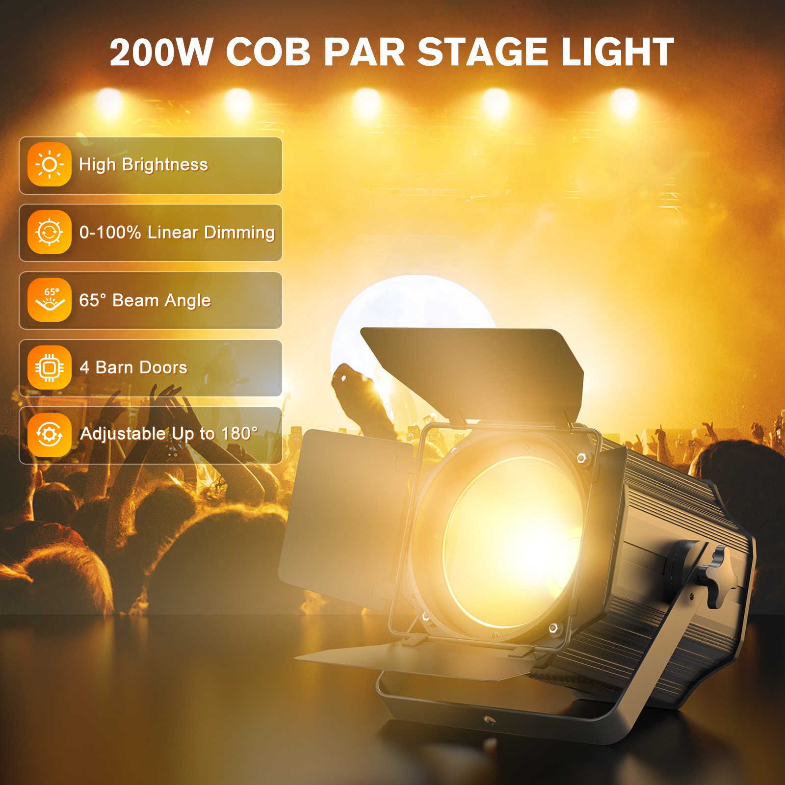200W COB 2in1 Par Light DMX512 Bar DJ Disco Party Stage Lighting with Barn Door
