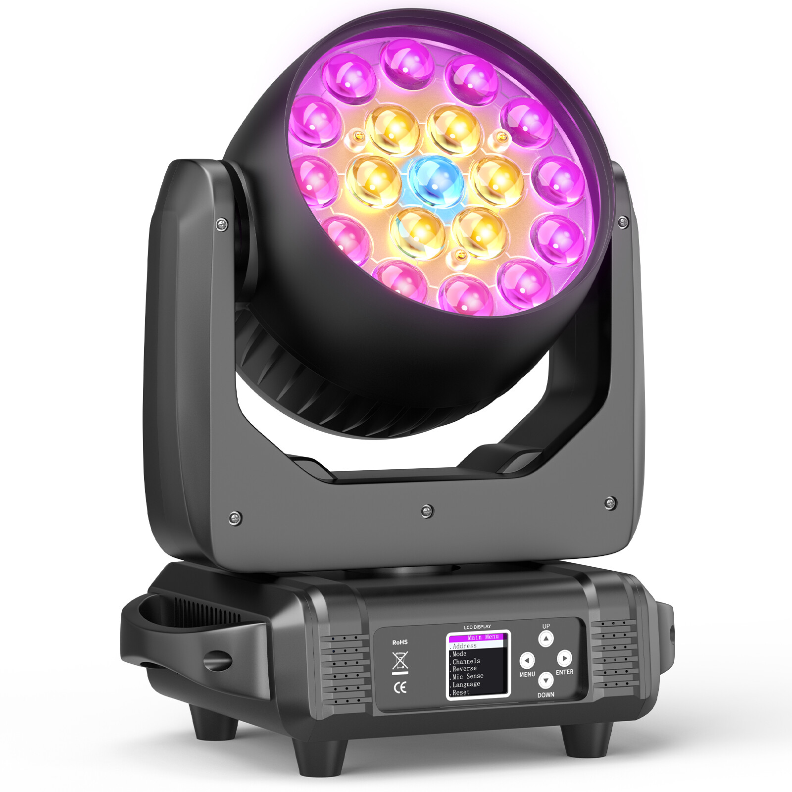 DMX 512 19x15W RGBW 4-in-1 LED Zoom Moving Head Beam Light DJ Party Stage Light