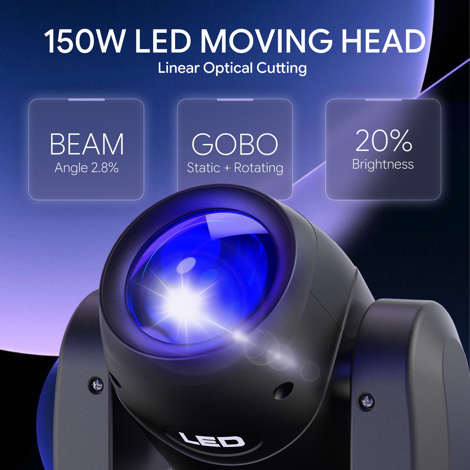 150W Moving Head Lights,18-Facet Prism Stage Lighting 8 Gobos 8 Colors Lighting