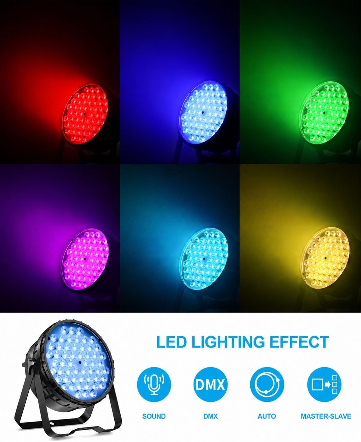 DJ Light 2 Pack, 54x3W LED Par Lights, DMX Stage Lights Sound Activated, Stro…