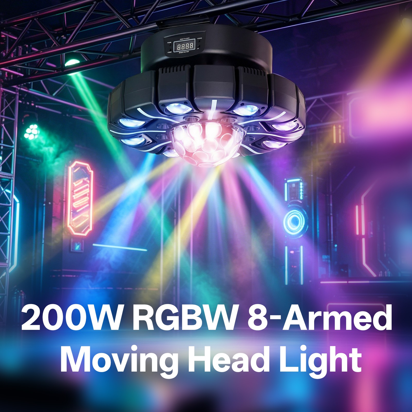 8 Arms Bee Eye Stage Light 200W LED Moving Head Beam Light Laser DJ Disco