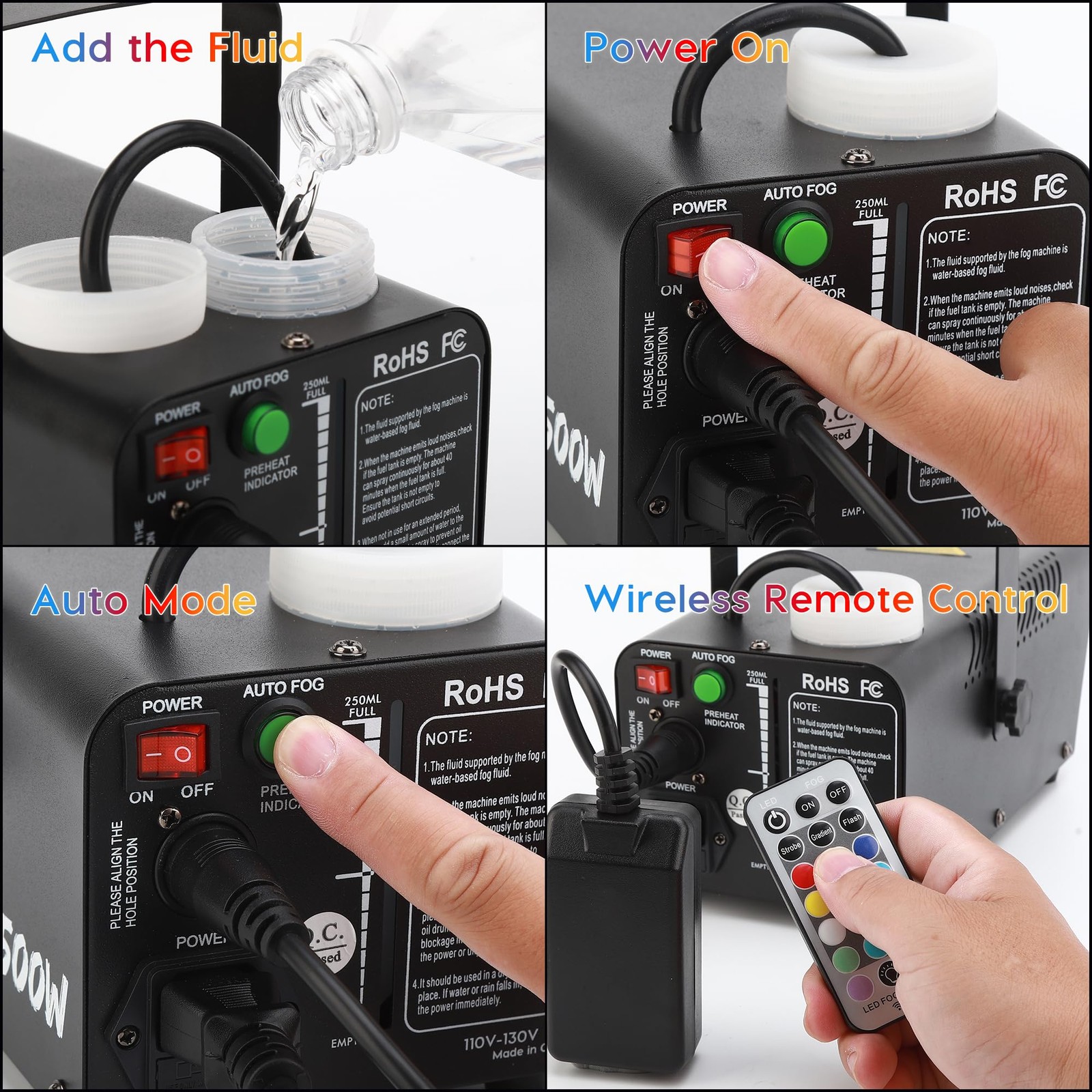 Fog Machine Mini Smoke Machine 13 Colorful Lights 500W 2500CFM Small with Wir…