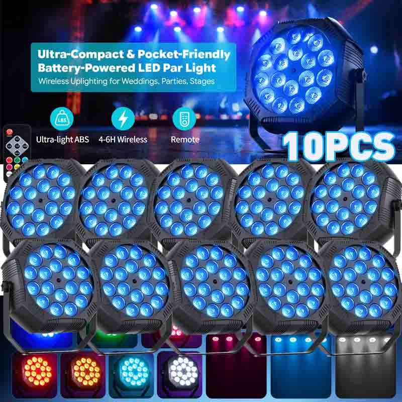 Rechargeable Par Light RGB Battery Powered Wireless 18LED DJ Uplights Remote