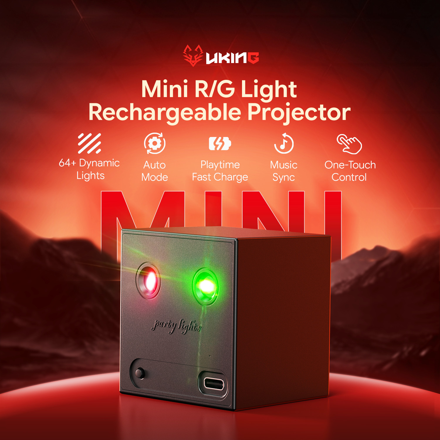 Portable Red Green Laser Light 64 Combos Auto Cycle Music Sync Disco Projector