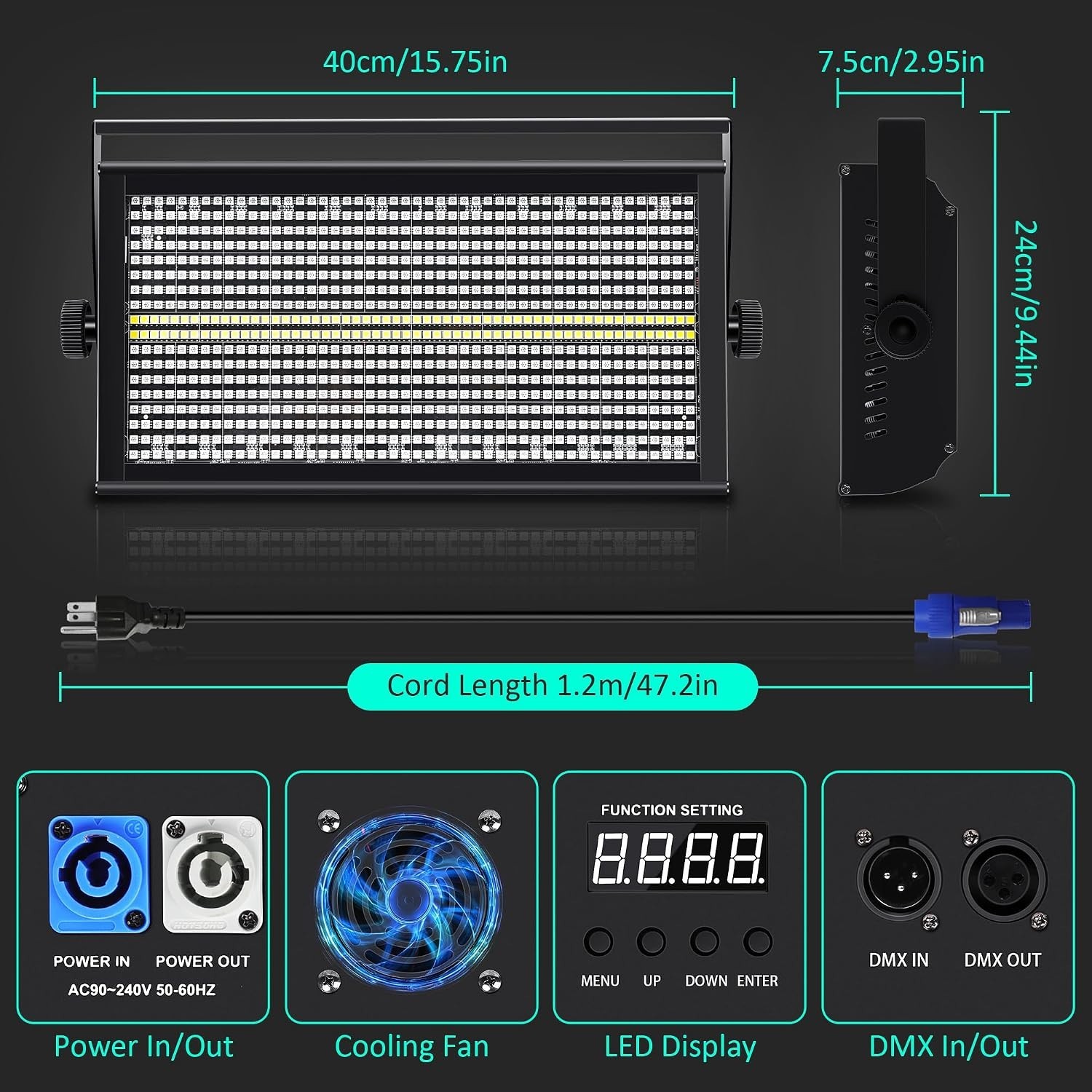 Stage Strobe 880 LEDs RGB+W 4IN1 DJ Strobe&Wall Wash Light Bar 48+8 zone Flash