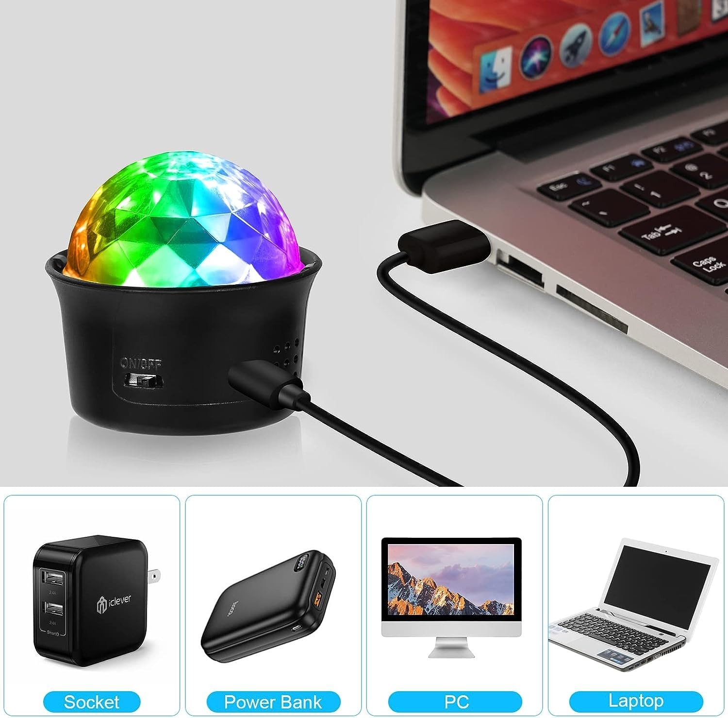 4 Pack Mini Disco Light, Voice Activated Multicolor Disco Party Lights, USB R…