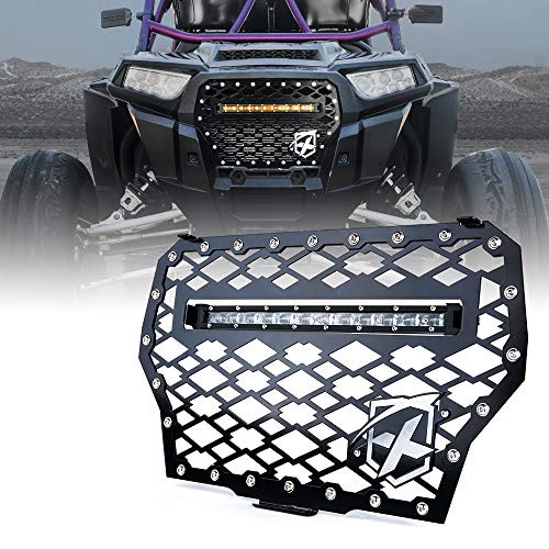 Black Steel Front Mesh Grille with 60W LED Amber Light Bar for 2017 G2+C6A